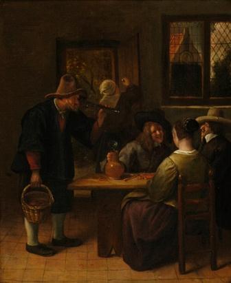 NK 1929 - Interior of an inn with figures and a man selling crab by (follower of) Jan Steen (photo: RCE)