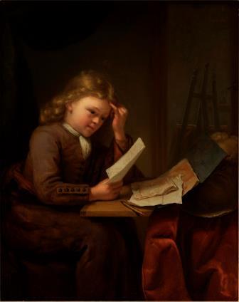 Een jonge tekenaar zittend aan een tafel door G. Schalcken (NK 2935)