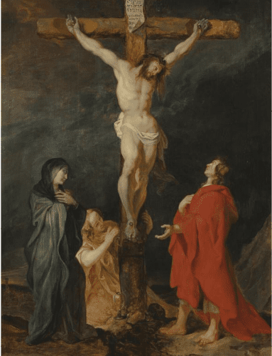 NK 1408 - Christus aan het kruis met Maria, Maria Magdalena en Johannes de Evangelist