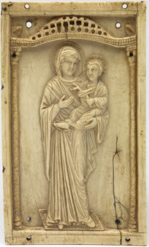 Byzantijns ivoren reliëf getiteld "Hodegetria" of "Maria met kind"